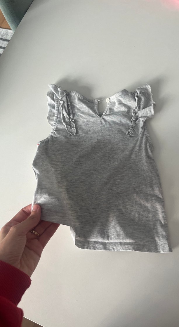 Kız Çocuk Fırfırlı Gri Kolsuz Tişört - Görsel 5