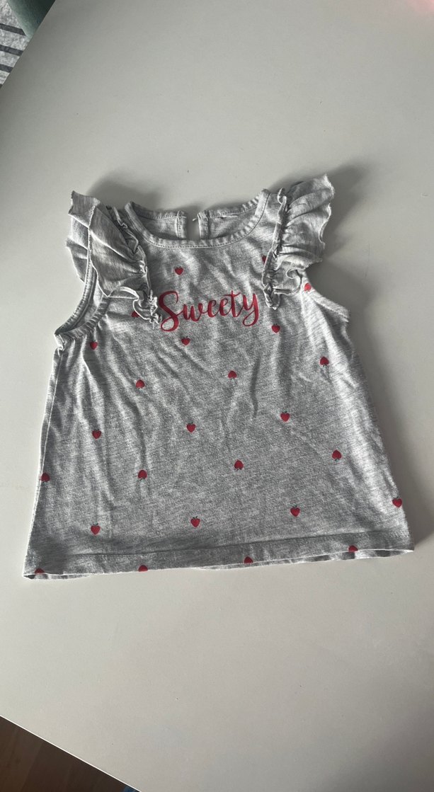 Kız Çocuk Fırfırlı Gri Kolsuz Tişört - Görsel 3