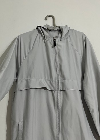 Gri Midi Kadın Yağmurluk Kapüşonlu - Görsel 5