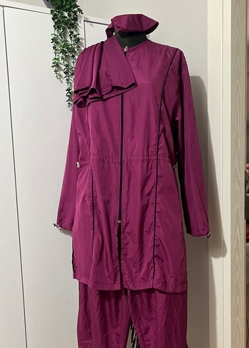 Kadın Mor Uzun Fermuarlı Yağmurluk - Görsel 5