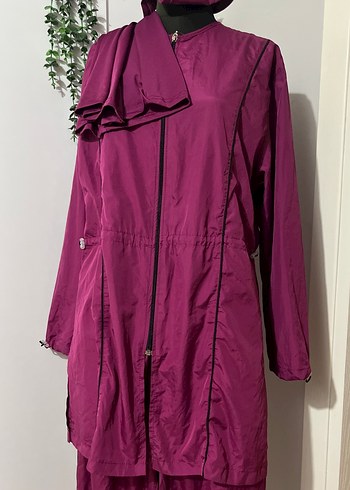 Kadın Mor Uzun Fermuarlı Yağmurluk - Görsel 6