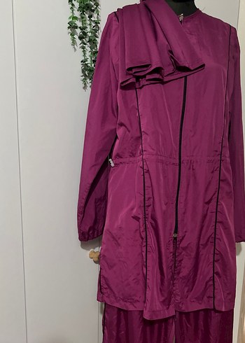 Kadın Mor Uzun Fermuarlı Yağmurluk - Görsel 10