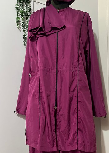 Kadın Mor Uzun Fermuarlı Yağmurluk - Görsel 8