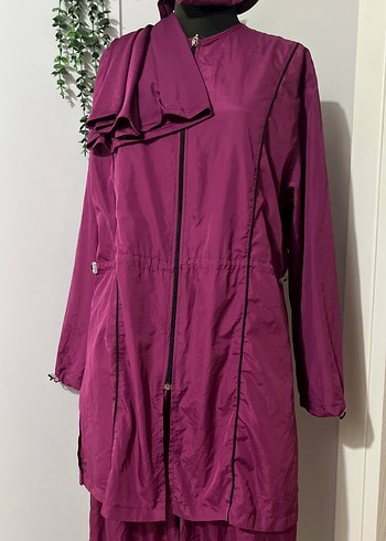 Kadın Mor Uzun Fermuarlı Yağmurluk - Görsel 7