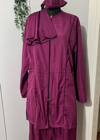Kadın Mor Uzun Fermuarlı Yağmurluk - Görsel 11