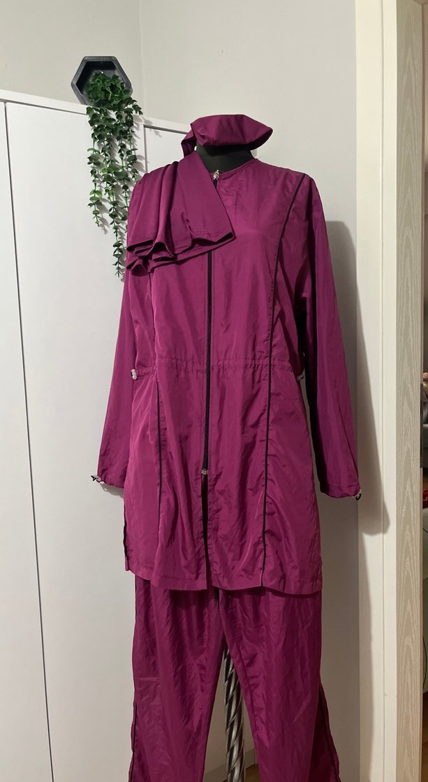 Kadın Mor Uzun Fermuarlı Yağmurluk - Görsel 5