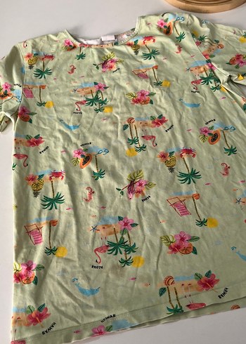 Kız Çocuk Yeşil Baskılı Kısa Kollu Tişört - Görsel 4