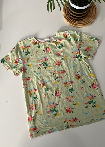Kız Çocuk Yeşil Baskılı Kısa Kollu Tişört - Görsel 2