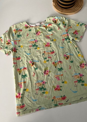 Kız Çocuk Yeşil Baskılı Kısa Kollu Tişört - Görsel 3