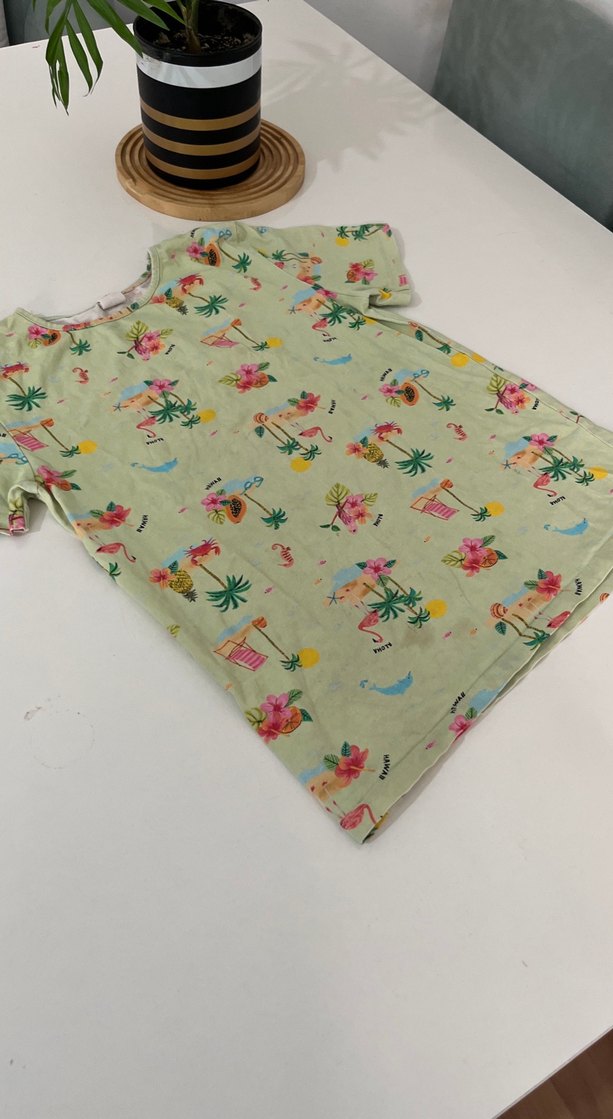 Kız Çocuk Yeşil Baskılı Kısa Kollu Tişört - Görsel 5