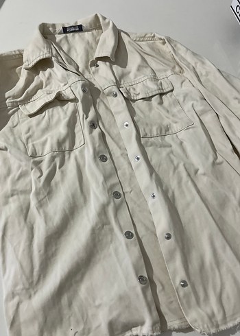 Düğmeli Beyaz Keten kız çocuk Gömlek - Görsel 3