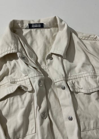 Düğmeli Beyaz Keten kız çocuk Gömlek - Görsel 5