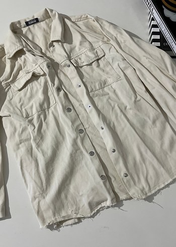 Düğmeli Beyaz Keten kız çocuk Gömlek - Görsel 2