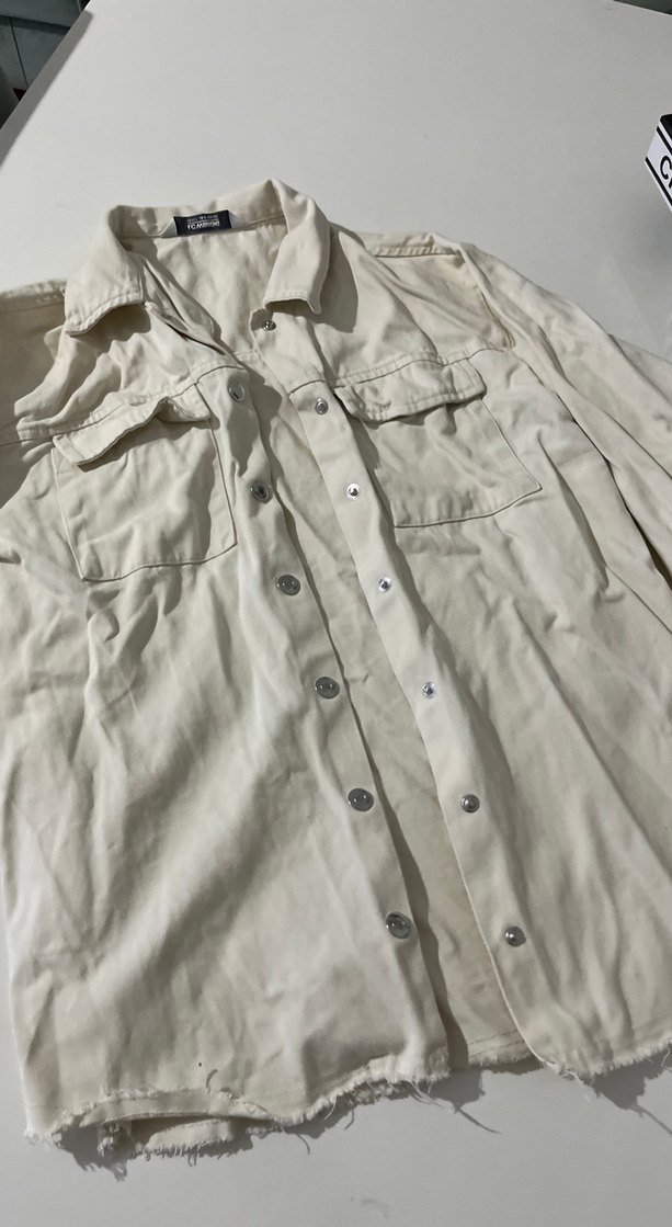 Düğmeli Beyaz Keten kız çocuk  Gömlek - Görsel 3