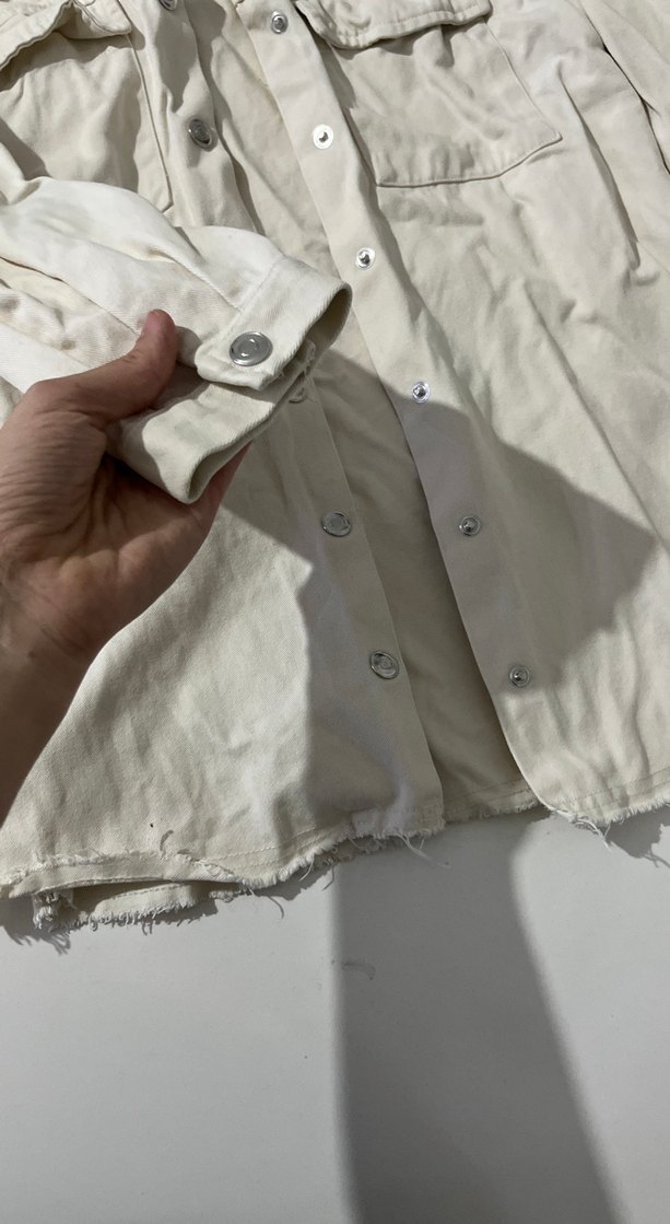 Düğmeli Beyaz Keten kız çocuk  Gömlek - Görsel 4