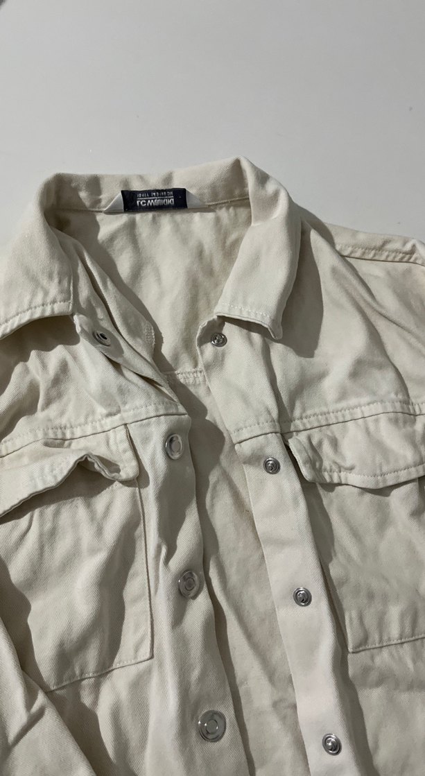 Düğmeli Beyaz Keten kız çocuk  Gömlek - Görsel 5