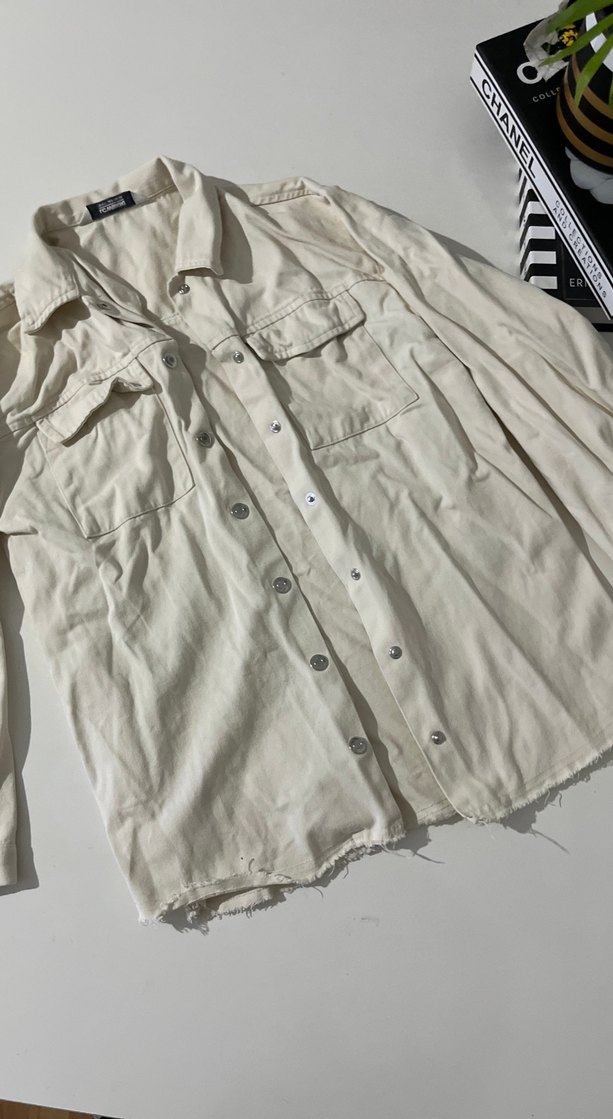 Düğmeli Beyaz Keten kız çocuk  Gömlek - Görsel 2