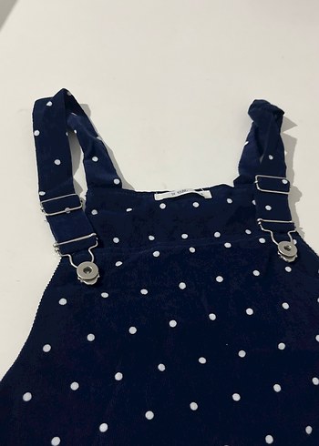 Kadife Kızlar için Lacivert Puantiyeli Denim Salopet - Görsel 4