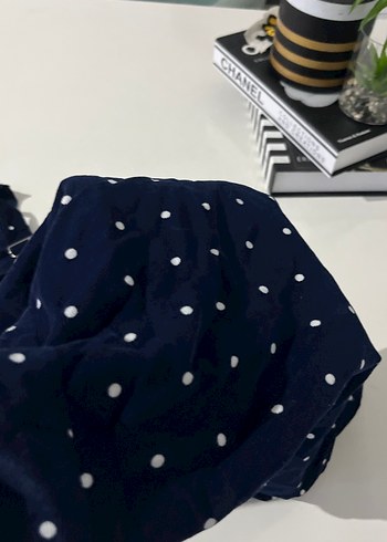 Kadife Kızlar için Lacivert Puantiyeli Denim Salopet - Görsel 6