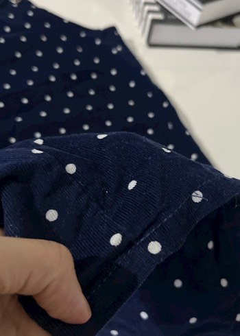 Kadife Kızlar için Lacivert Puantiyeli Denim Salopet - Görsel 3