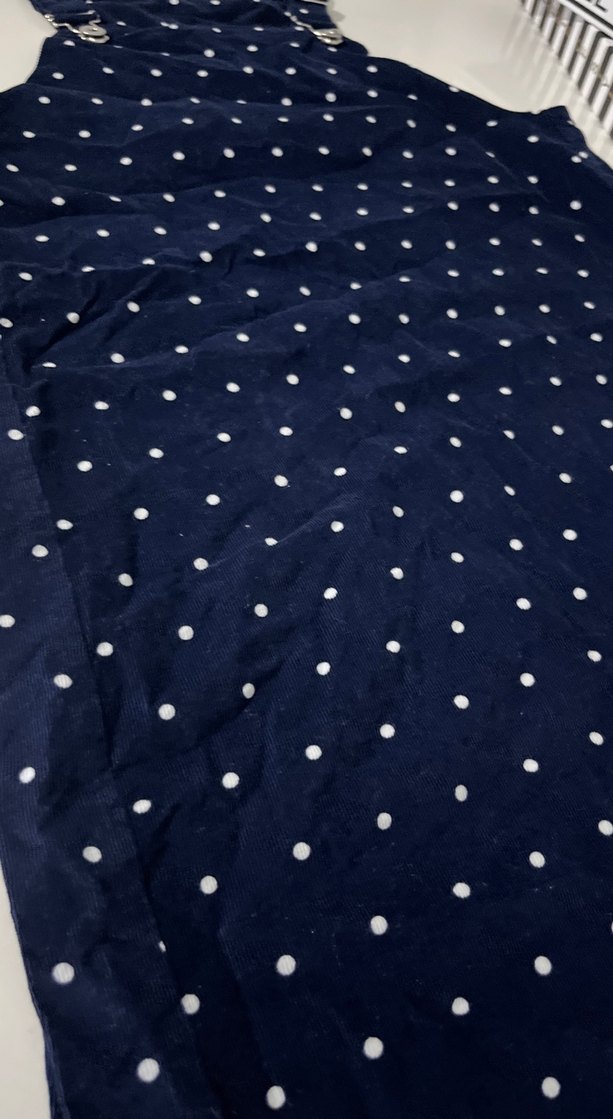 Kadife Kızlar için Lacivert Puantiyeli Denim Salopet - Görsel 2