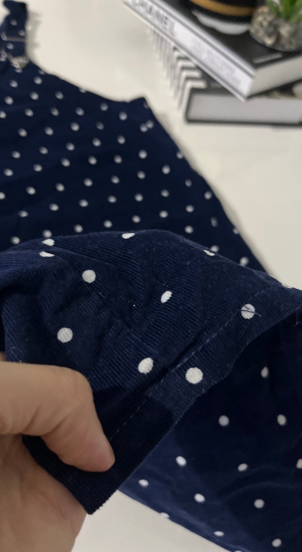 Kadife Kızlar için Lacivert Puantiyeli Denim Salopet - Görsel 3