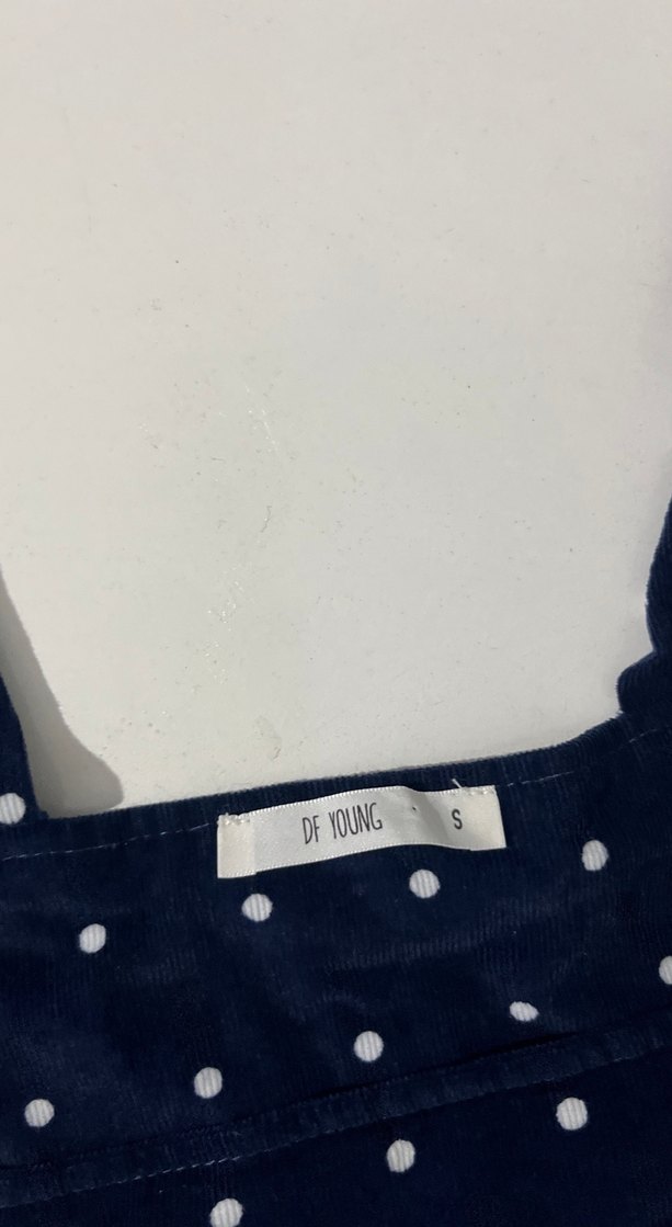 Kadife Kızlar için Lacivert Puantiyeli Denim Salopet - Görsel 5