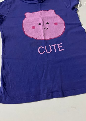 Kız Çocuk Mor Düğmeli Baskılı Tişört - Görsel 3