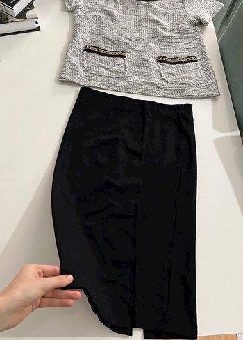 Kemer Detaylı Siyah Gri Kadın Takım Elbise - Görsel 3