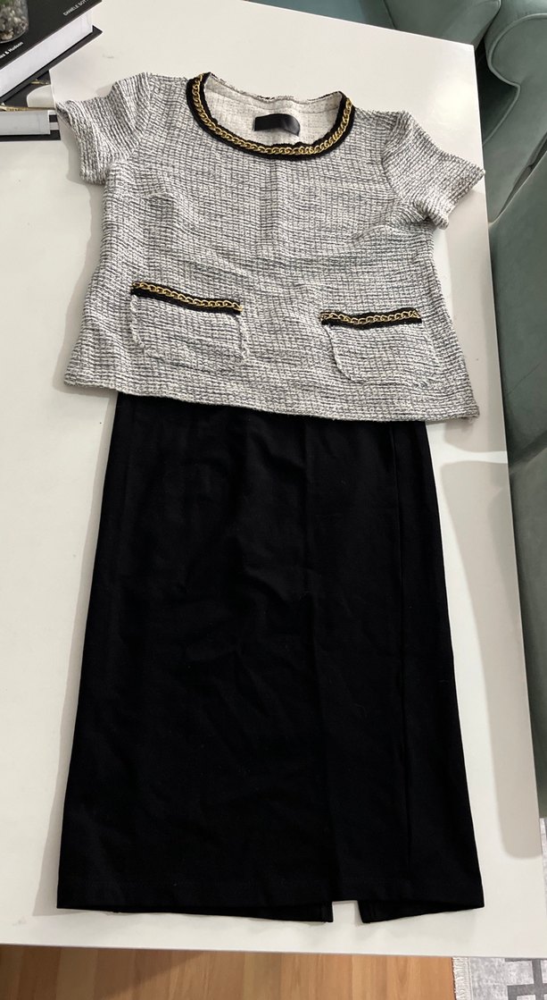 Kemer Detaylı Siyah Gri Kadın Takım Elbise - Görsel 2