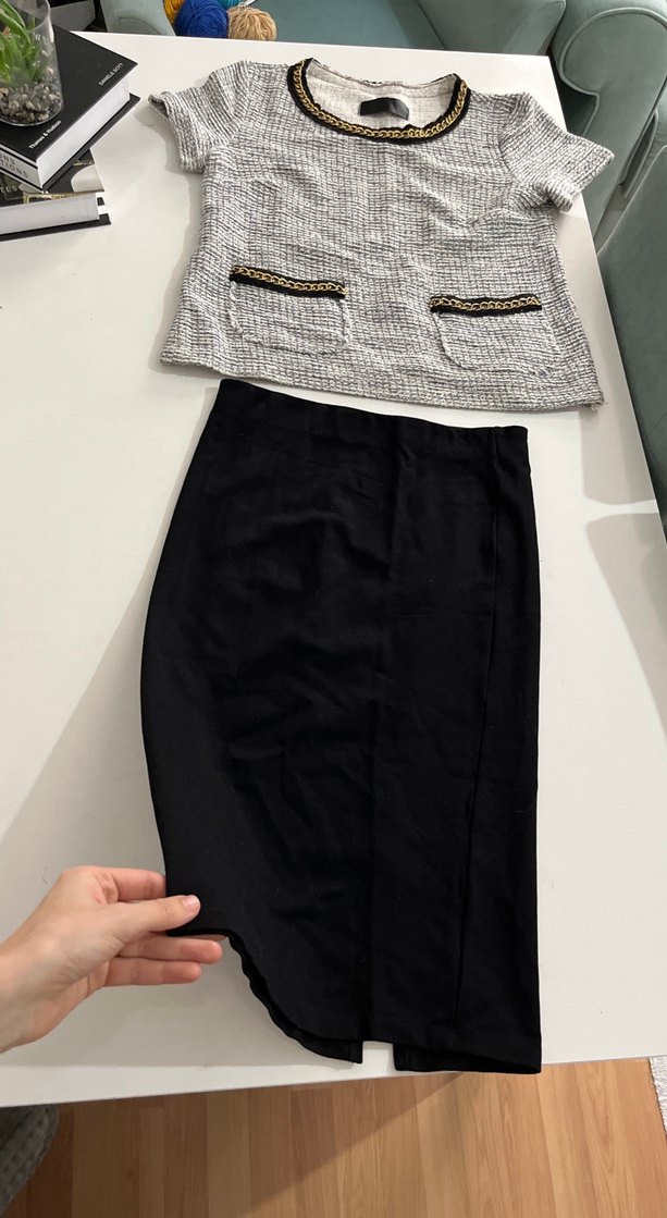 Kemer Detaylı Siyah Gri Kadın Takım Elbise - Görsel 3