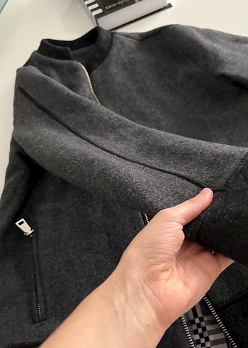 Erkek Gri Fermuarlı kaşe mont - Görsel 7