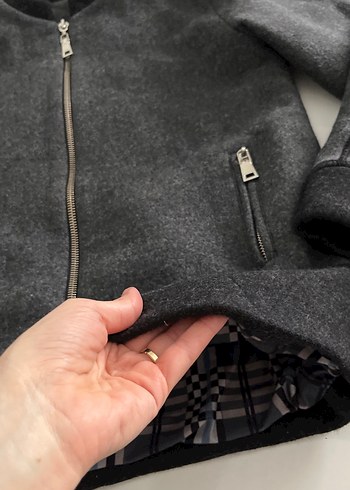 Erkek Gri Fermuarlı kaşe mont - Görsel 5