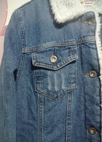 Düğmeli Kadın Mavi Kot Ceket - Görsel 2