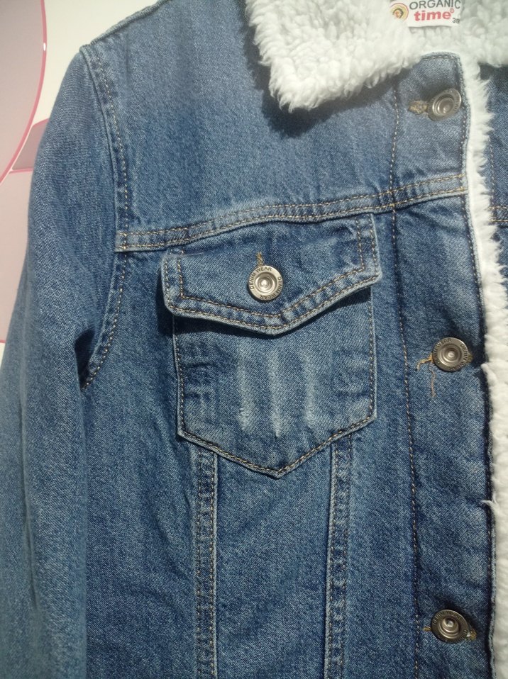 Düğmeli Kadın Mavi Kot Ceket - Görsel 2