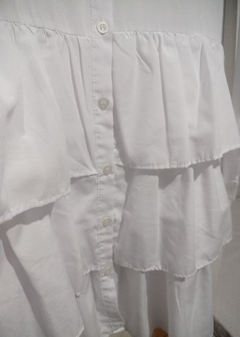 Uzun Kollu Beyaz Kadın Gömlek tunik - Görsel 5