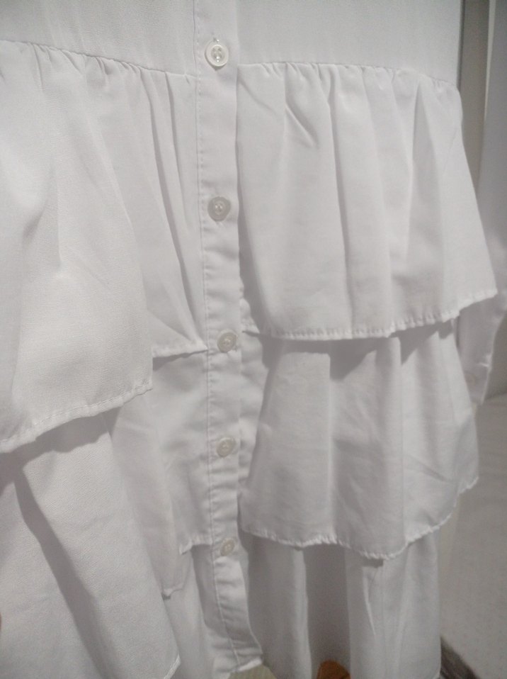 Uzun Kollu Beyaz Kadın Gömlek tunik - Görsel 5