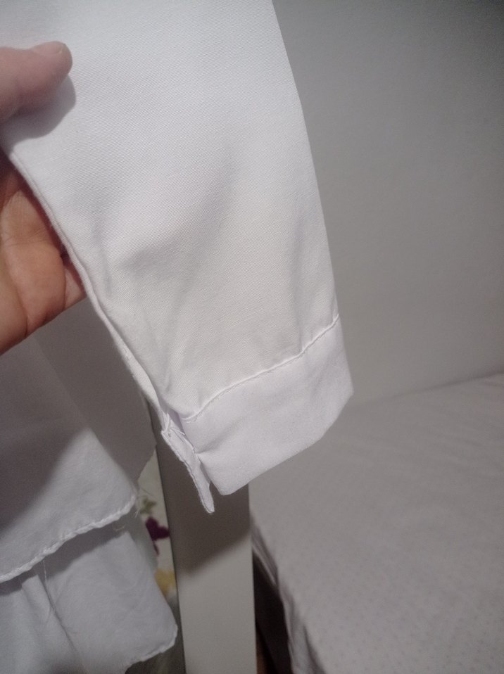 Uzun Kollu Beyaz Kadın Gömlek tunik - Görsel 3