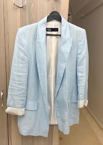 Zara Mavi Keten Kadın Blazer Ceket