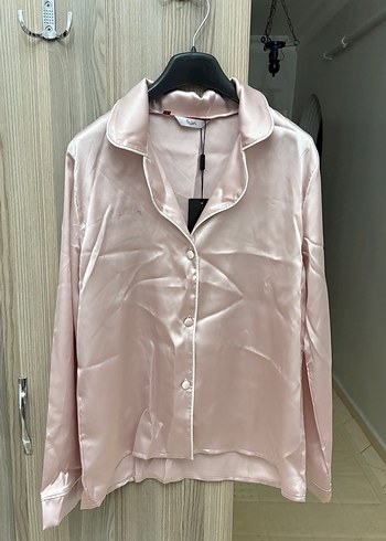 Pierre cardin Düğmeli Bej Saten Kadın pijama takımı