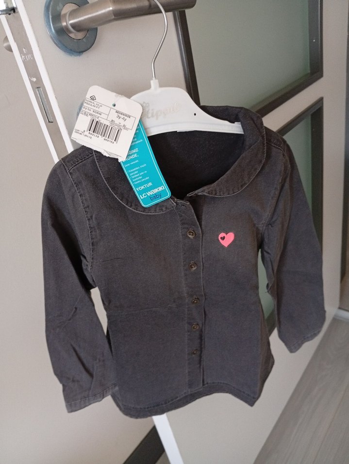 Gri Uzun Kollu Kız Gömleği - Görsel 2