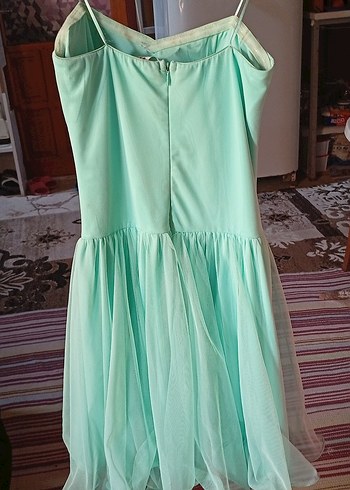 Turkuaz Payetli Uzun Straplez Abiye Elbise - Görsel 3