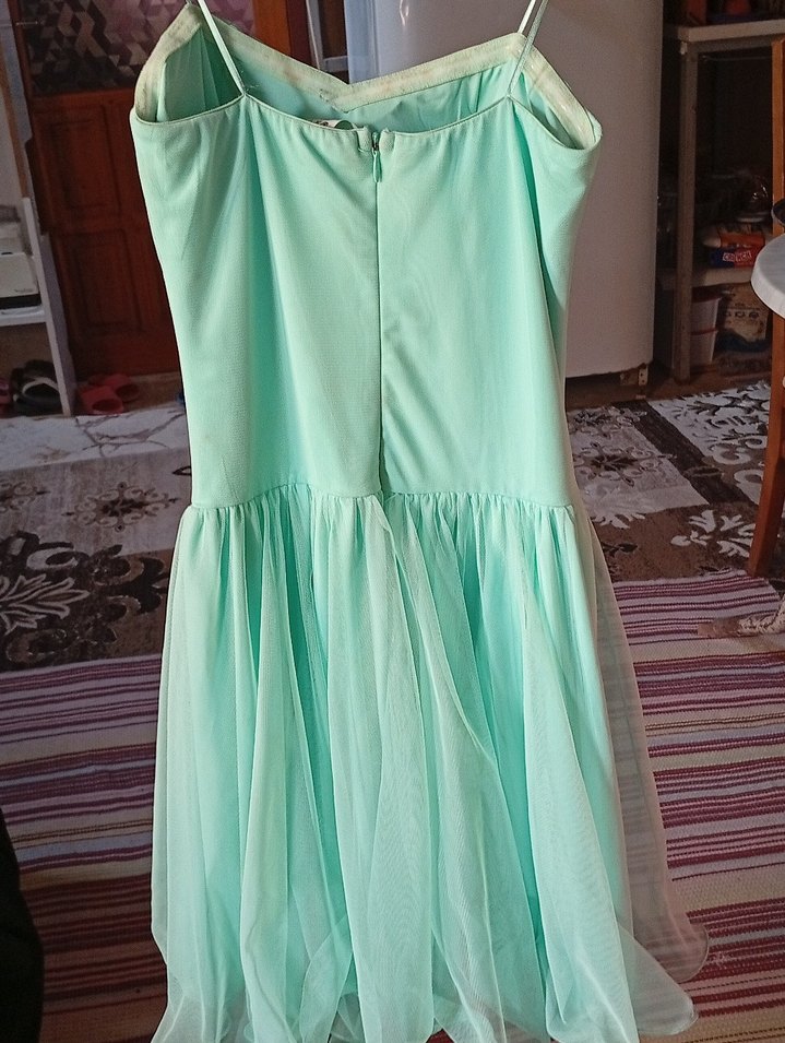 Turkuaz Payetli Uzun Straplez Abiye Elbise - Görsel 3