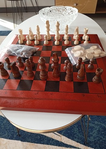 Kahverengi Ahşap Satranç ve Dama Seti - Görsel 2