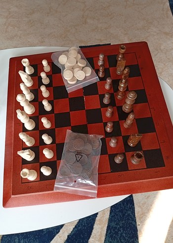 Kahverengi Ahşap Satranç ve Dama Seti - Görsel 6