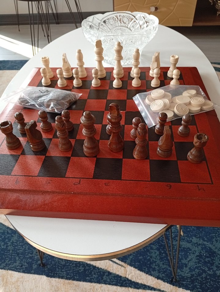 Kahverengi Ahşap Satranç ve Dama Seti - Görsel 2