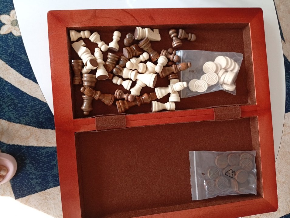 Kahverengi Ahşap Satranç ve Dama Seti - Görsel 4