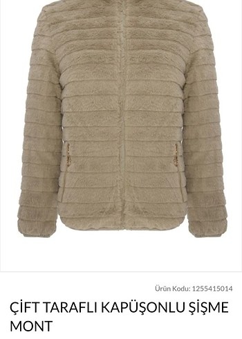 Çift Taraflı Kapüşonlu Bej Şişme Mont - Görsel 2