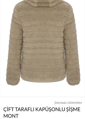 Çift Taraflı Kapüşonlu Bej Şişme Mont - Görsel 3