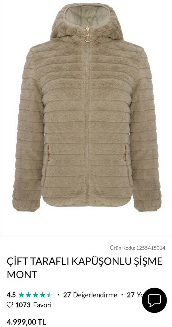 Çift Taraflı Kapüşonlu Bej Şişme Mont - Görsel 2